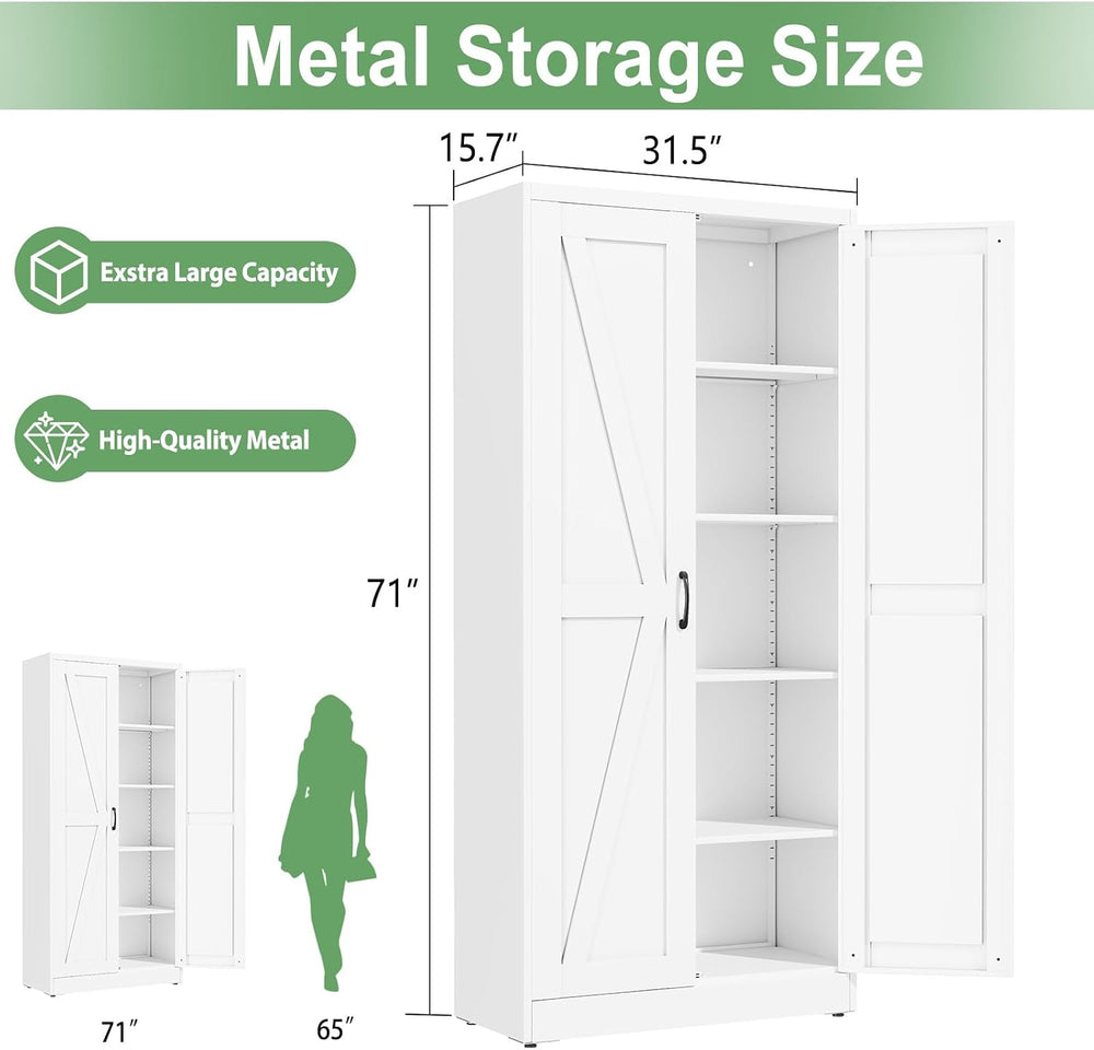 Ckzbx White Metal Cabinets with Doors and Shelves, 71" H Storage Cabinet...
