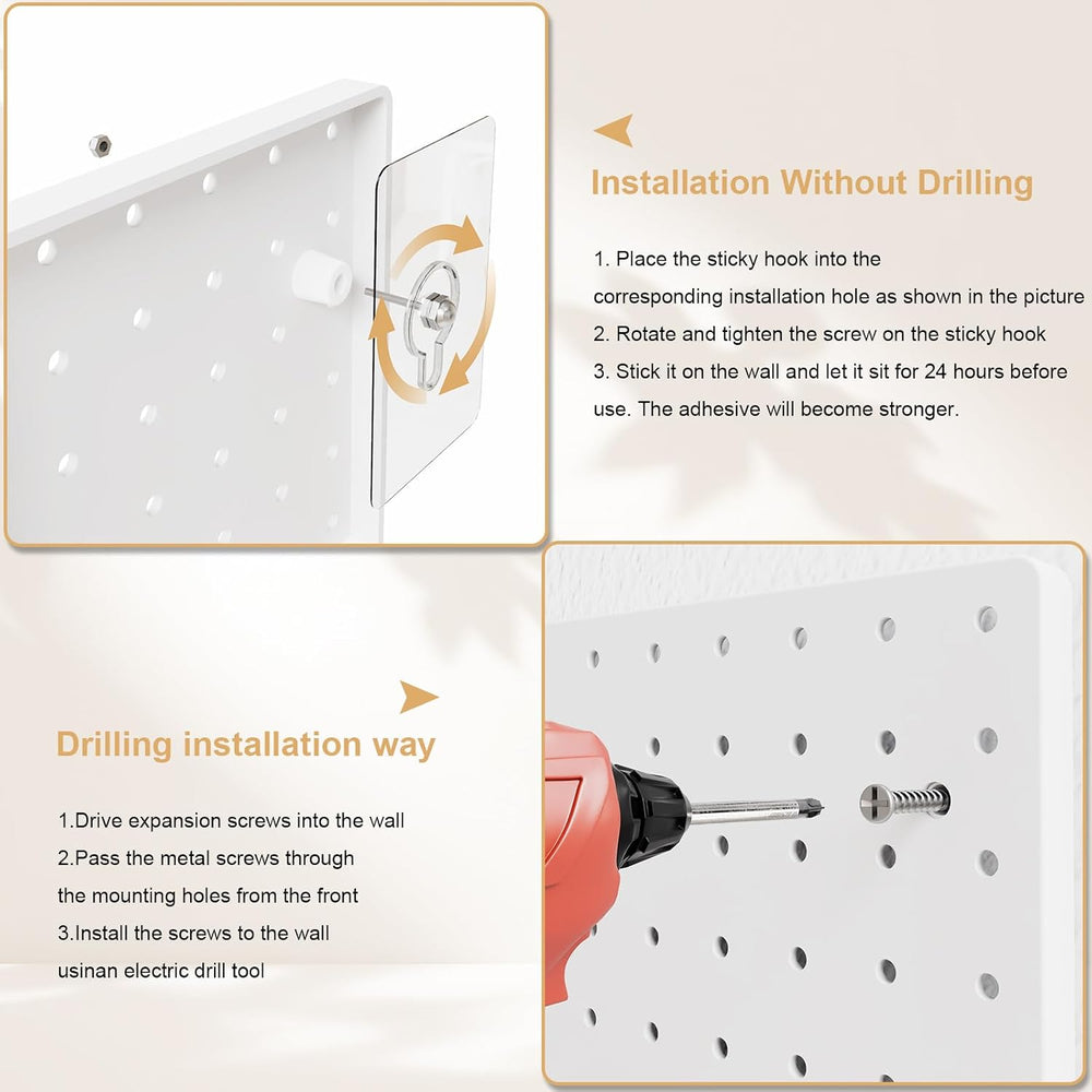 FZK Modular Plastic Peg Board Wall Organizer Kit, 12x12, White