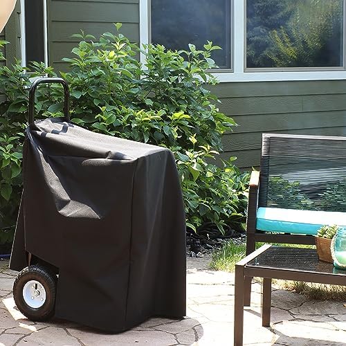 Sunnydaze Metal Firewood Carrier with Wheels, Cover Included, 43” H, Black