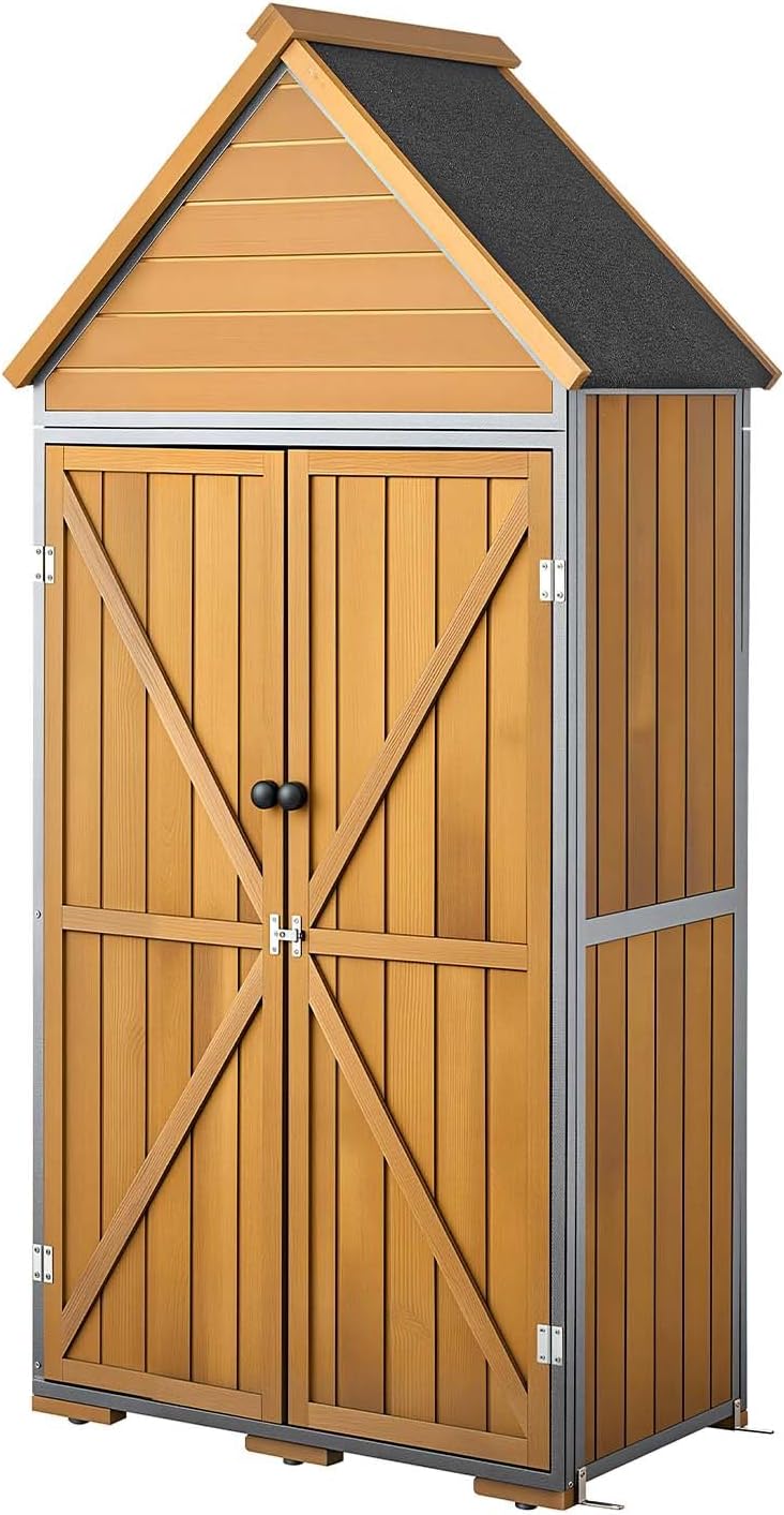 VEVOR Outdoor Storage Shed, 30" x 66.93" Wood & Metal Garden To...