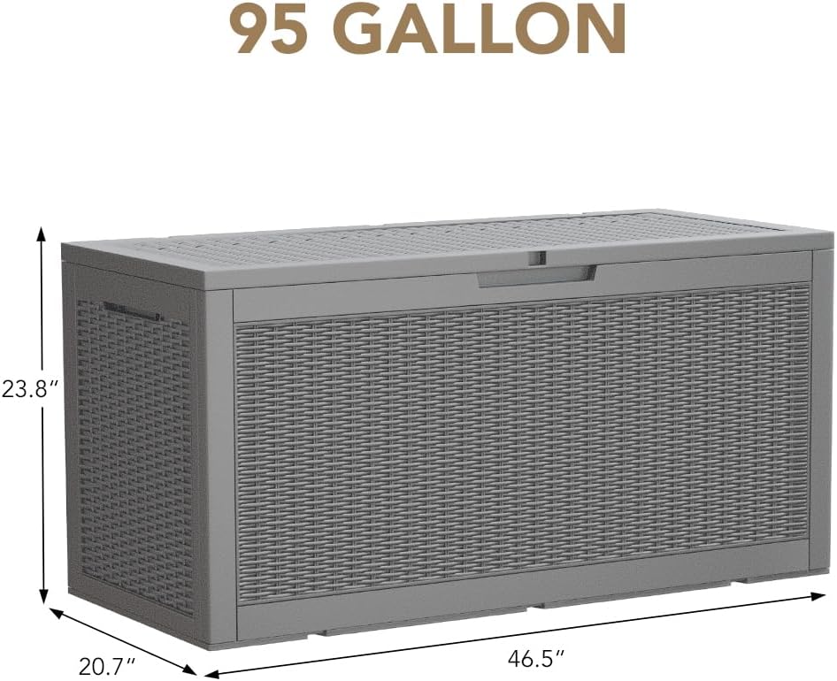 Devoko 95 Gallon Deck Box Large Resin Outdoor Storage Box, Waterproof and UV ...