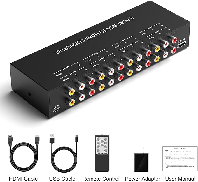Dingsun 8Port AV to HDMI Converter, Will Convert Input Analog Aignals to a