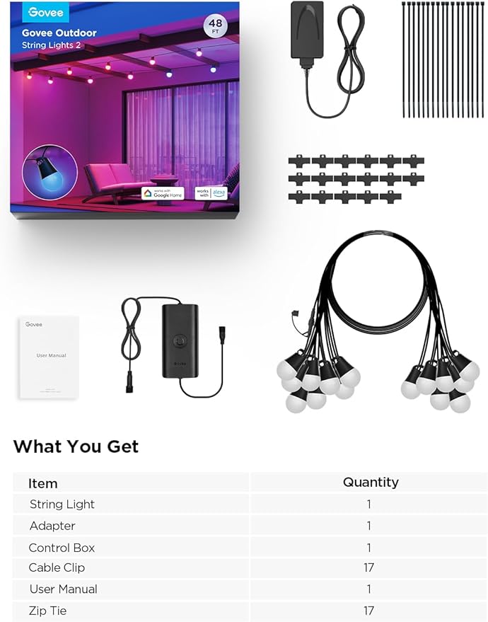 Govee Smart Outdoor String Lights 2, 48ft Outdoor Lights