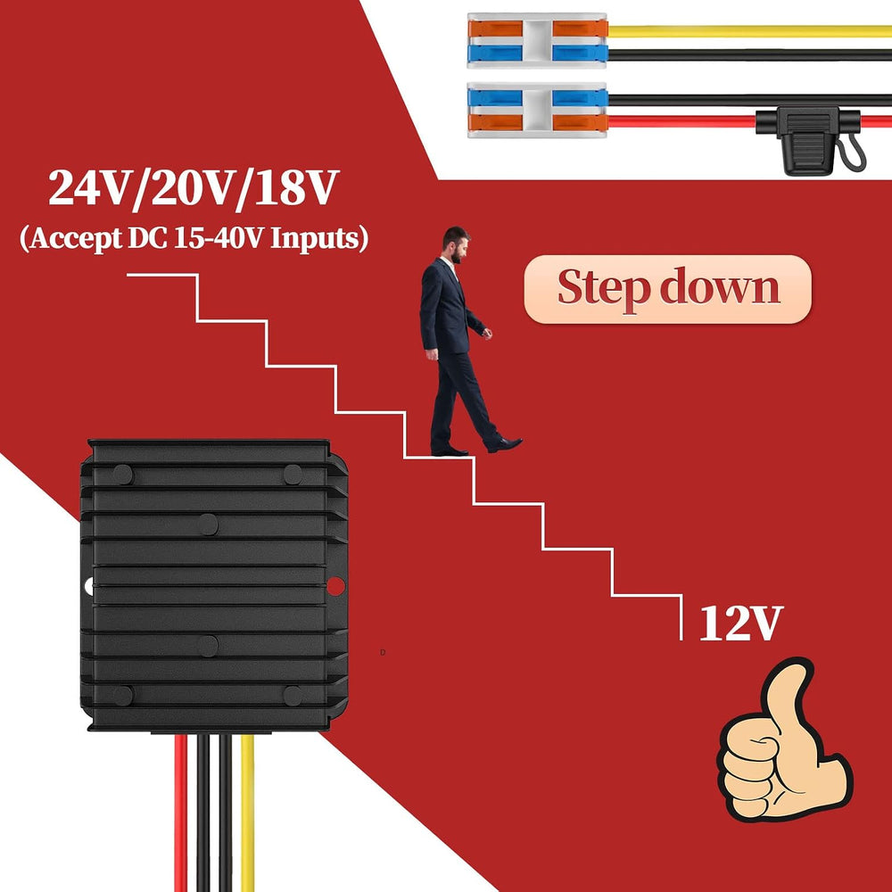 24V to 12V Step Down Converter 30A 360W with Fuse & Wire Terminal Block |...