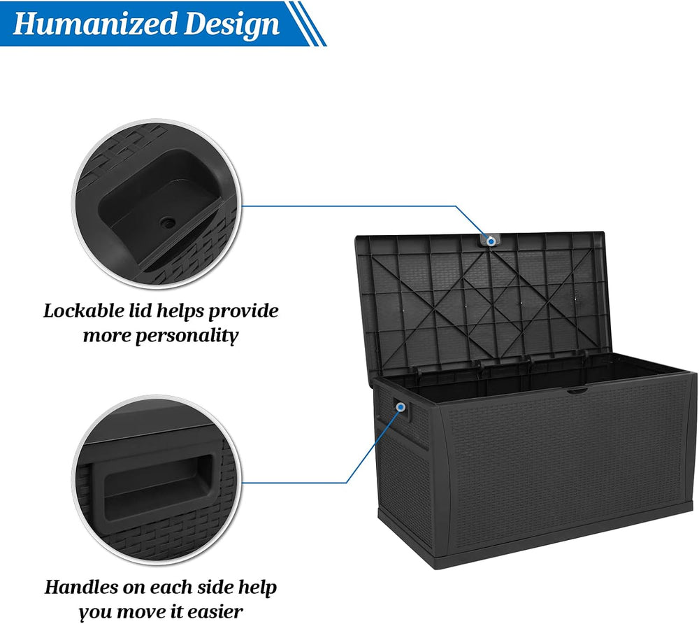 VINGLI Upgraded 120 Gallon Outdoor Storage Box, Lockable Plastic Storage Cont...