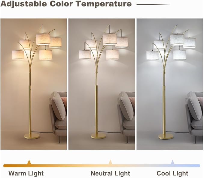 Fansdrick Gold Floor Lamps for Living Room, 4000LM Super Bright Arc Floor Lamp