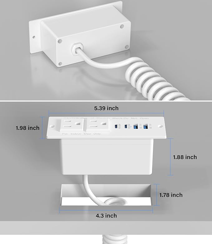 Recessed Power Strip USB C 65W Fast Charging Station, in Drawer Outlet