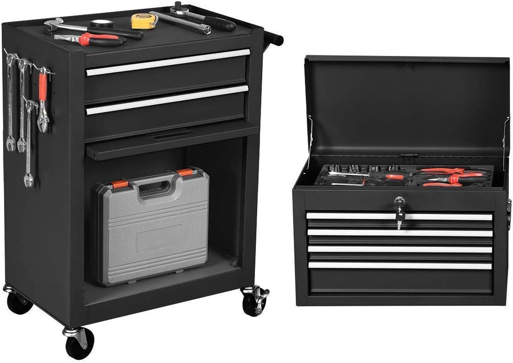 2PCS Rolling Tool Chest, 6-Drawer Toolbox Set of 2, Removable Tool Storage Or...
