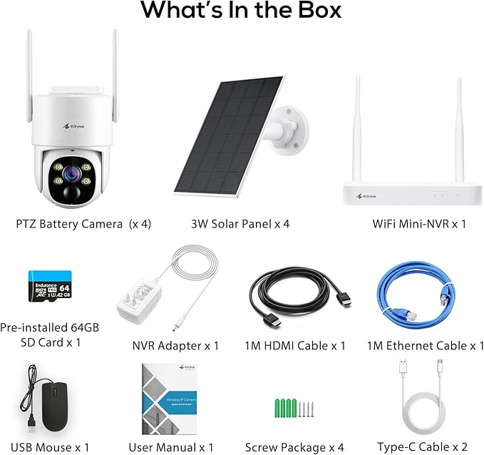 Kittyhok Solar Security Cameras Wireless Outdoor, 360° Pan & Tilt Home Se...