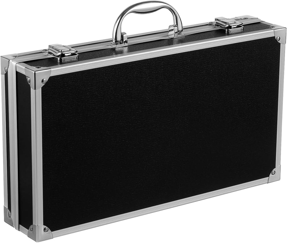 Black Aluminum Briefcase with Latch, Metal Hard Case with Foam Insert, Portab...