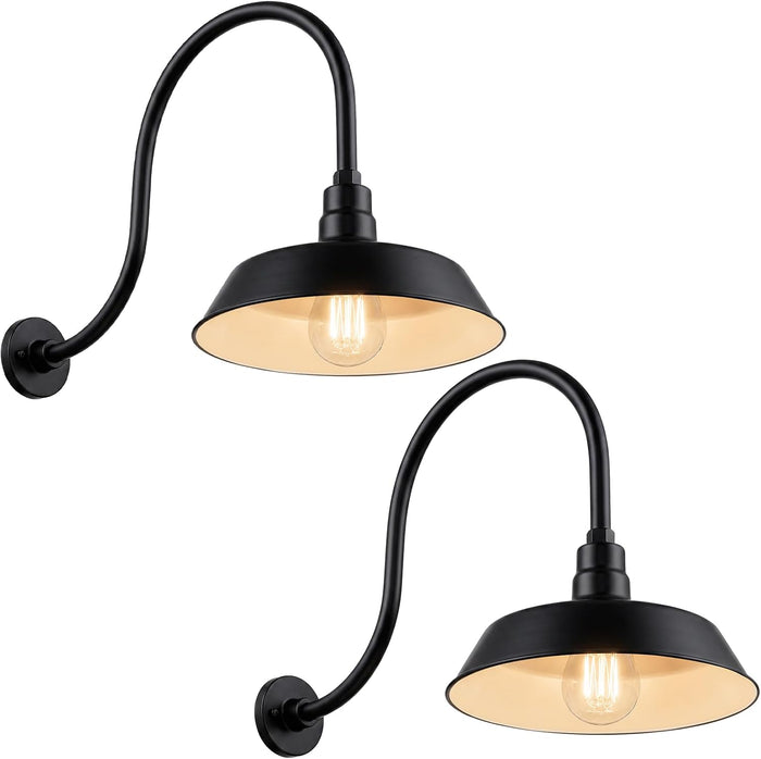 14in. Satin Black Outdoor Gooseneck Barn Light Fixture, 5000K Cool White