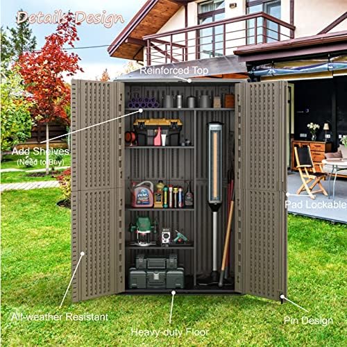 Mrosaa Sheds & Outdoor Storage, 52 Cu.ft Vertical Storage with Floor, Cab...