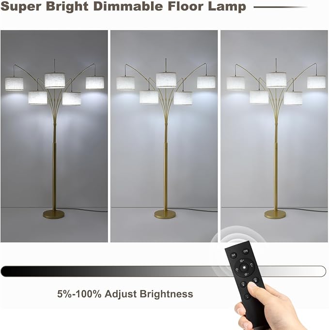 Fansdrick Gold Floor Lamps for Living Room, 4000LM Super Bright Arc Floor Lamp