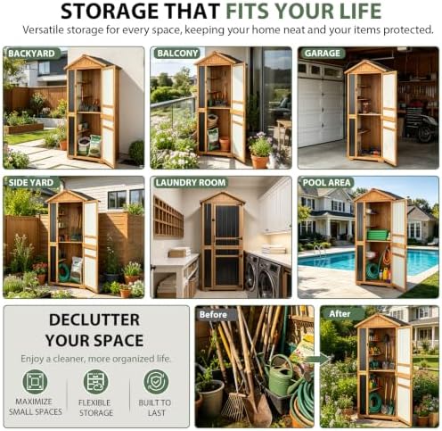 Gowoodhut Tall Outdoor Storage Cabinet with 4 Shelves, Garden Tool Shed