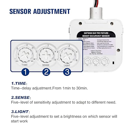 ECOELER High-Bay Occupancy Sensor Switch, 360° Passive Infrared PIR Ceiling (...