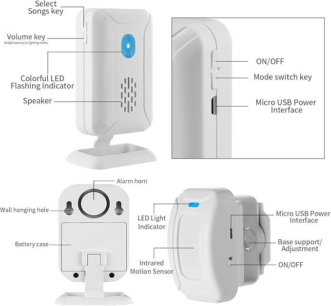 KCMYTONER Wireless Motion Sensor Door Chime, Entry Alert Chime