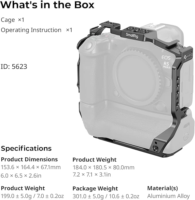 SmallRig R5 Mark II with Battery Grip BG-R20 Camera Cage