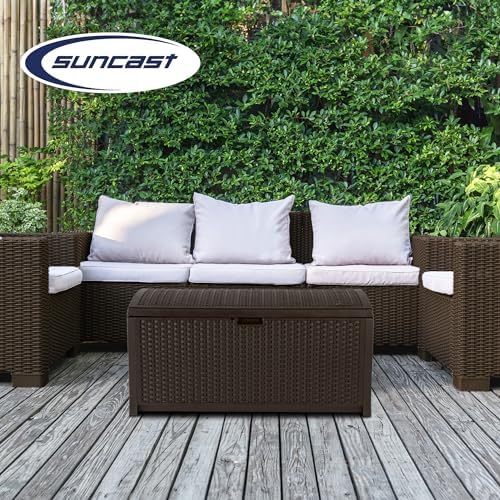 Suncast Outdoor Storage Box - 73 Gallon Mocha Brown Deck Box for Patio, weath...