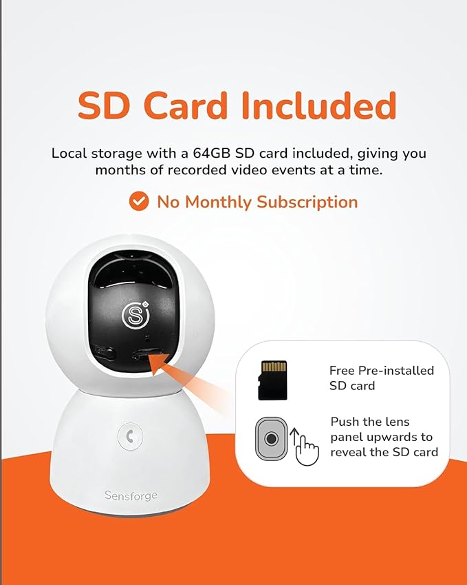 Sensforge 2.5K White Indoor Pan-Tilt Dome Security Camera, AI Human & Pet...