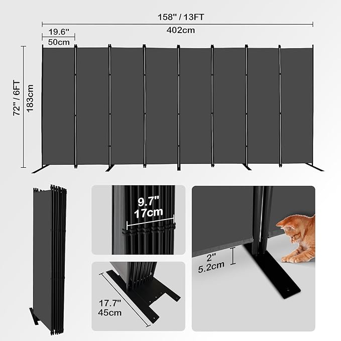 MAYOLIAH 8 Panel Room Divider 6ft Tall Freestanding Privacy Screen 160'