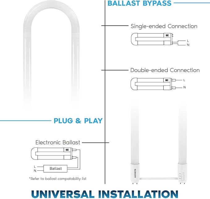 Luxrite U Bend LED Tube Light, T8 T12, 3 Colors 3500K | 4000K | 5000K, 2100 (...