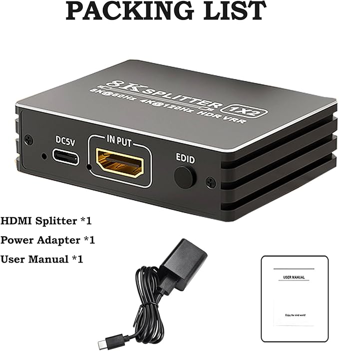 HDMI 2.1 Splitter 1 in 2 Out 4K 120Hz 8K 60Hz