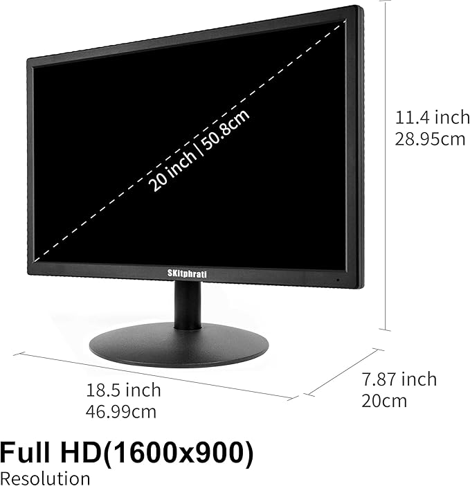SKitphrati 20" PC Monitor 1600x900 75Hz 5MS HDMI Monitor LED Viewing Ang...