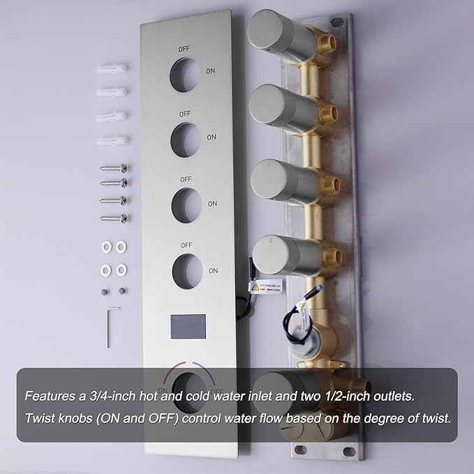 KATAIS Tempreature Display Shower System Brushed Nickel Shower Faucet Set