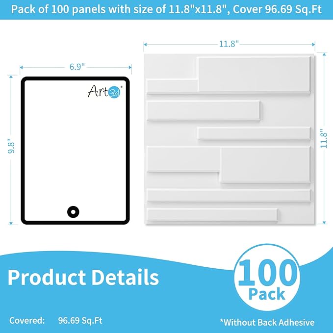 Art3d 100 Pack Decorative 3D Wall Panels, 97 Sq.Feet PVC Interior Wall Décor