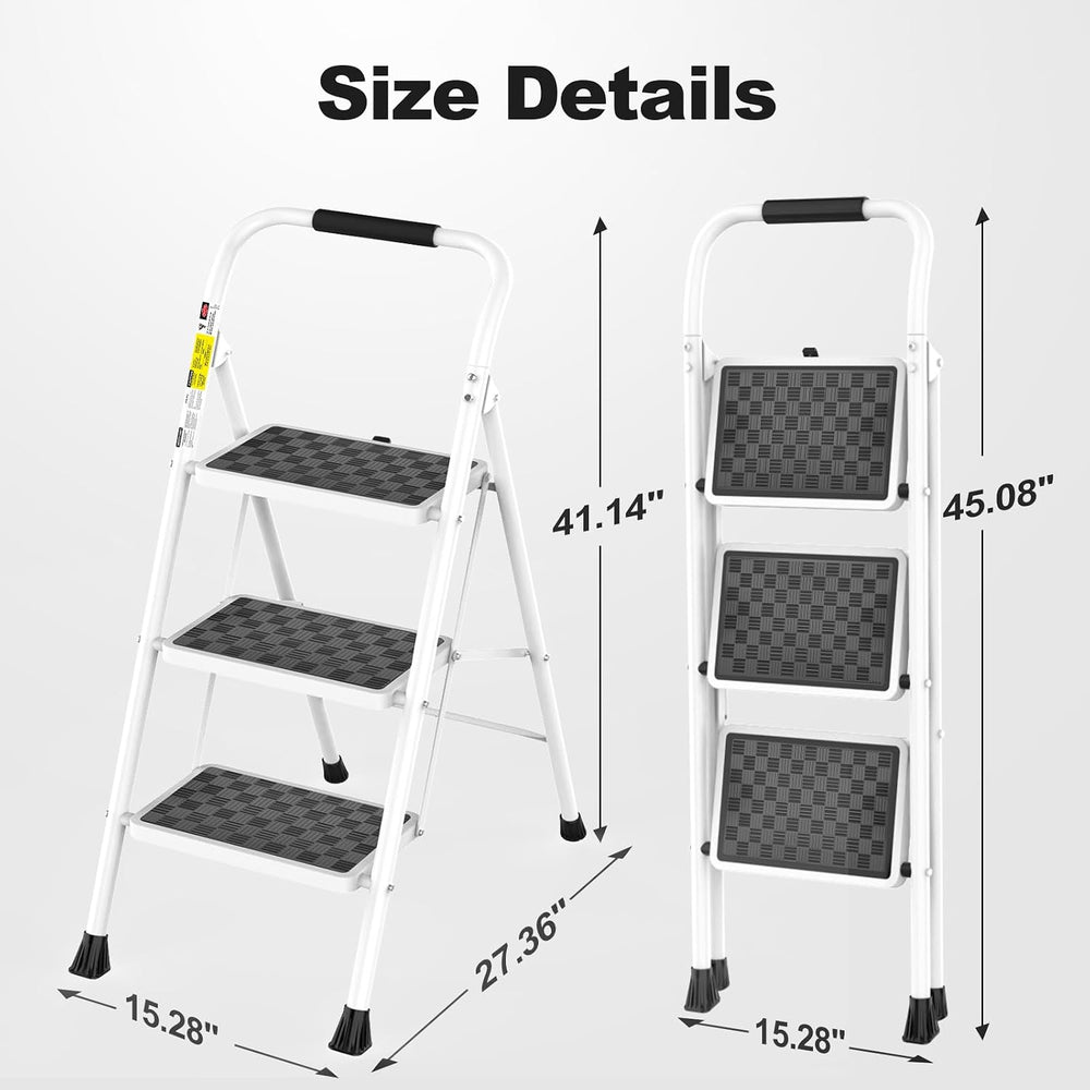 HBTower 3 Step Ladder, 3 Step Stool for Adults Folding Step Stool
