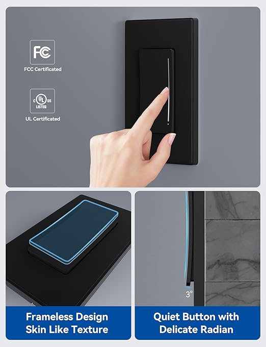 ELEGRP Smart Dimmer Light Switch DTR10, Single Pole Setup, 2.4GHz Wi-Fi Touch...