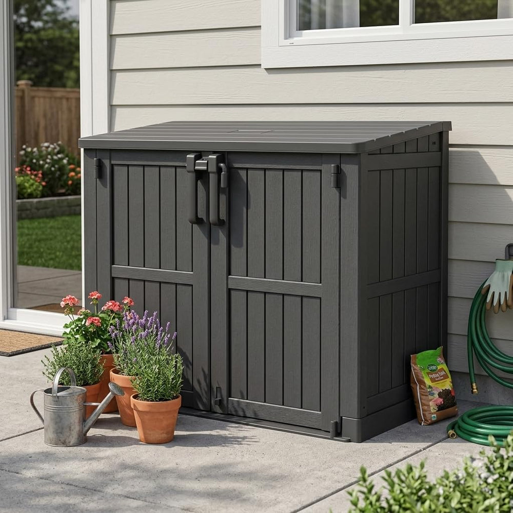 Plastic Outdoor Storage Shed, 37 Cu Ft Weatherproof Outdoor Storage Box with ...