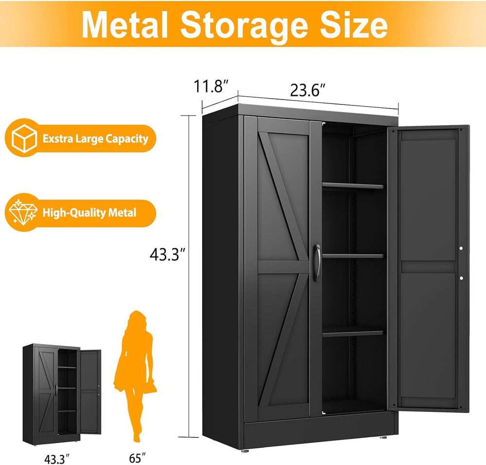 Ckzbx Black Metal Cabinets with Doors and Shelves, 43.3" H Storage Cabin...