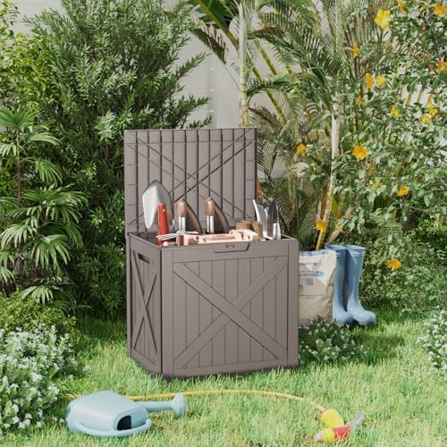 32 Gal Lockable Outdoor Storage Box Waterproof UV-Resistant Grey