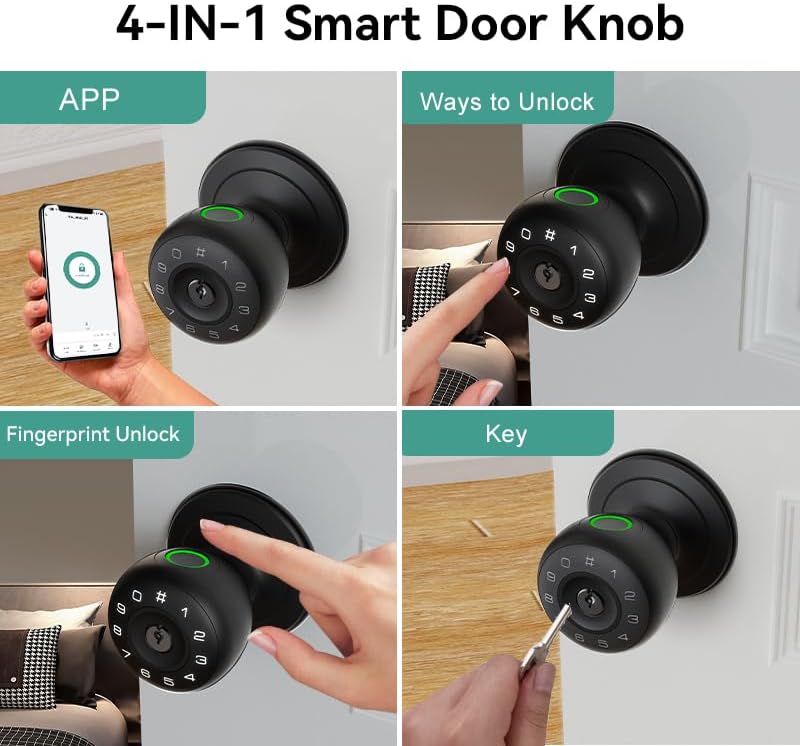 Fingerprint Door Lock,4 in 1 Smart Door Knob with Keypad Code,Biometric &...