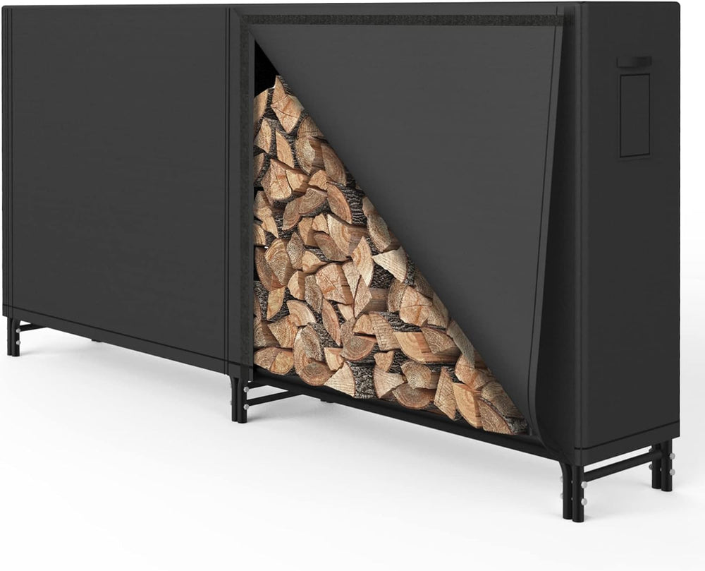 8ft Firewood Rack Outdoor with Oxford Fabric Cover Set, Weather Resistant Fir...