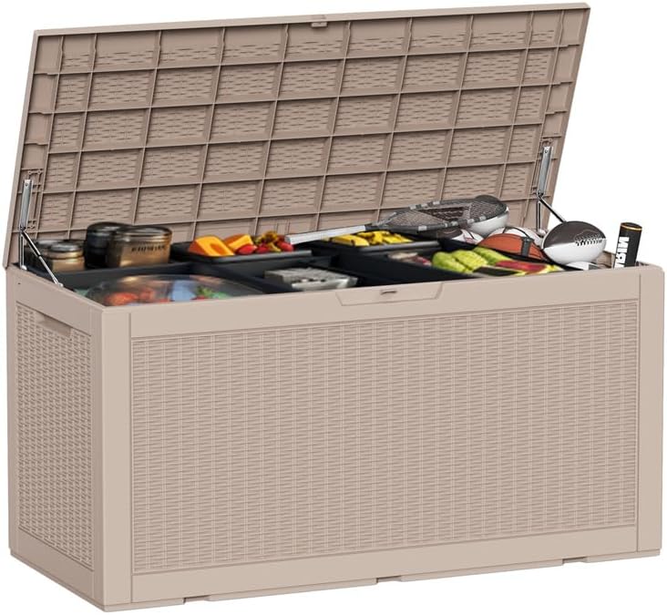 100 Gallon Outdoor Storage Box - Resin Deck Box for Waterproof Patio Furnitur...