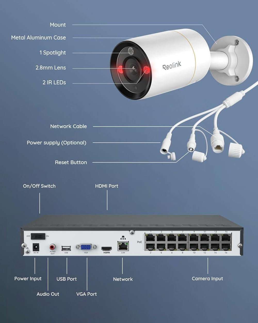 REOLINK 16CH 12MP Security Bullet Camera System with 4TB HDD RLK16-1200B8-A