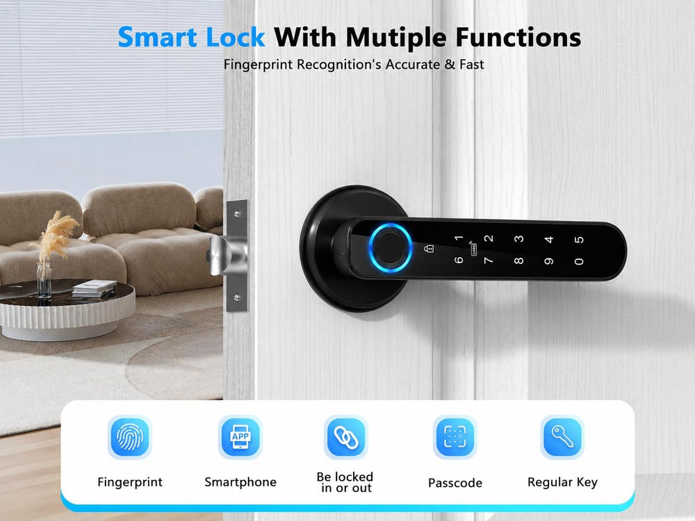 HEI LIANG Fingerprint Door Lock with Keypad & App Control, Matte Black