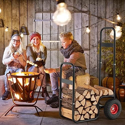 S AFSTAR Indoor Outdoor Firewood Cart, 3.6ft/44โ Height Rolling Firewood Log ...
