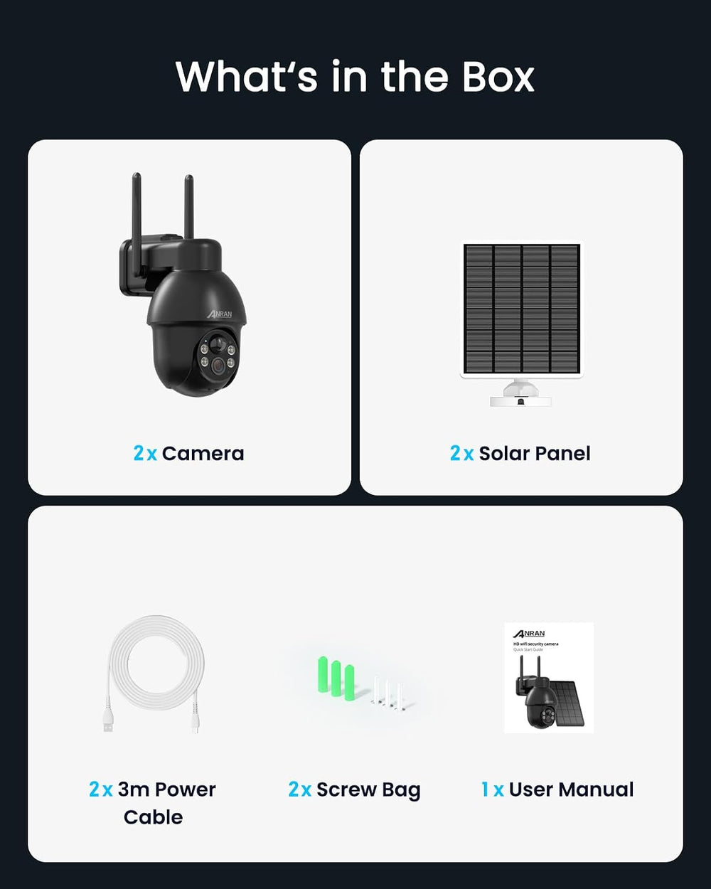 ANRAN Solar Security Camera Outdoor Wireless 360° PTZ 2K Video Fit Alexa