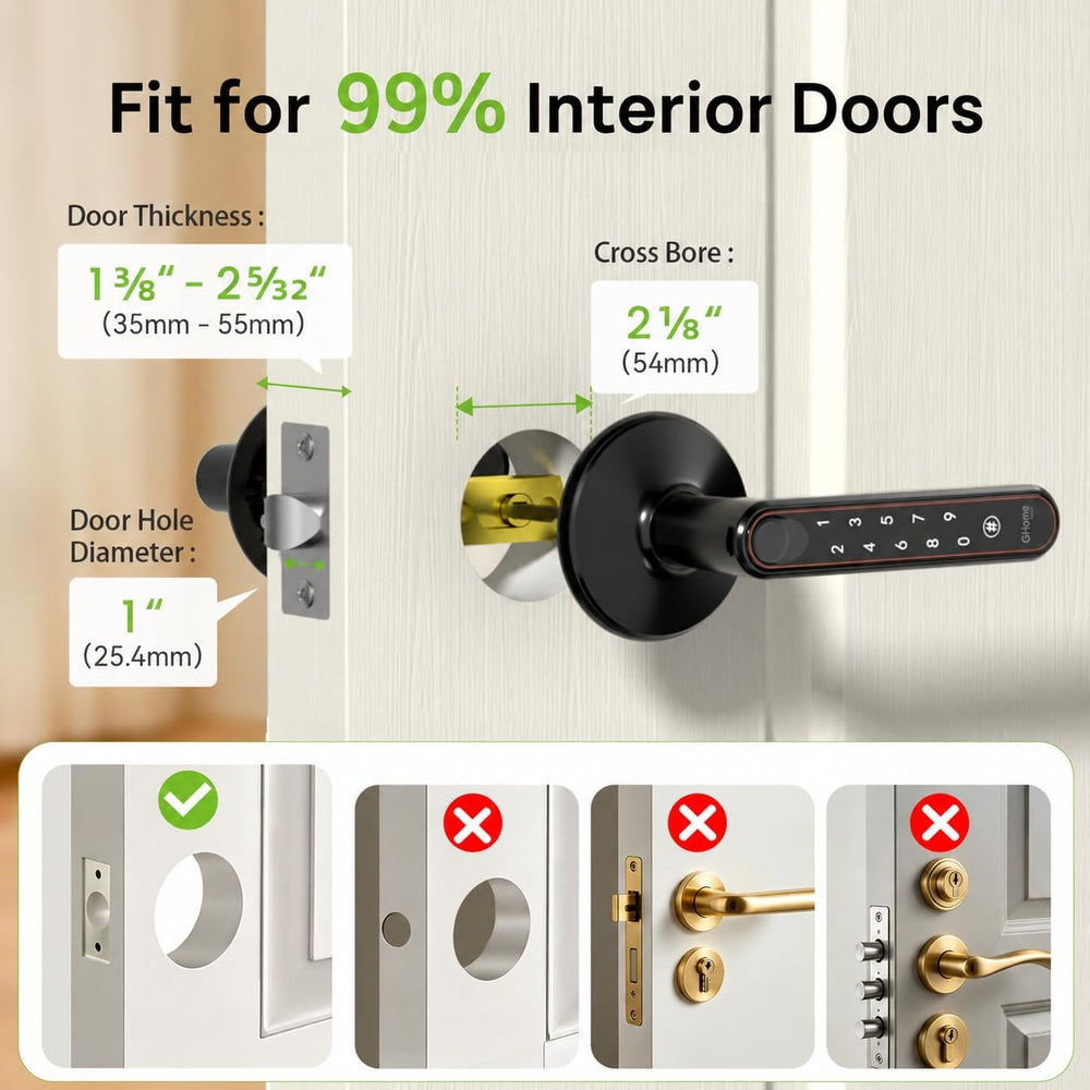 GHome Smart Fingerprint Door Knob with Lock, 4-in-1 Door Lock for Bedroom