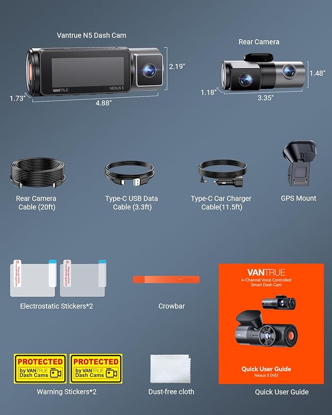 Vantrue N5 4 Channel WiFi 360° All Sides Dash Cam, STARVIS 2, IR Night Vision