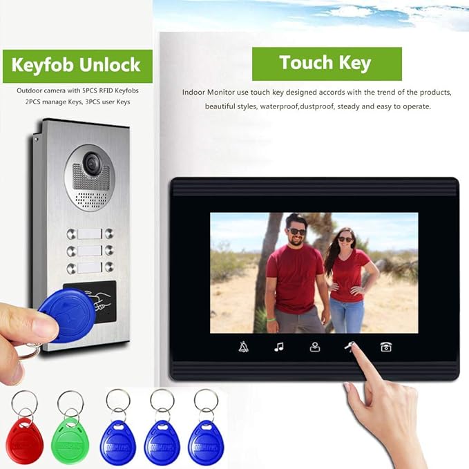 AMOCAM Upgrade Versions 2 Units Apartment Intercom System 7 inch Touch Monitor