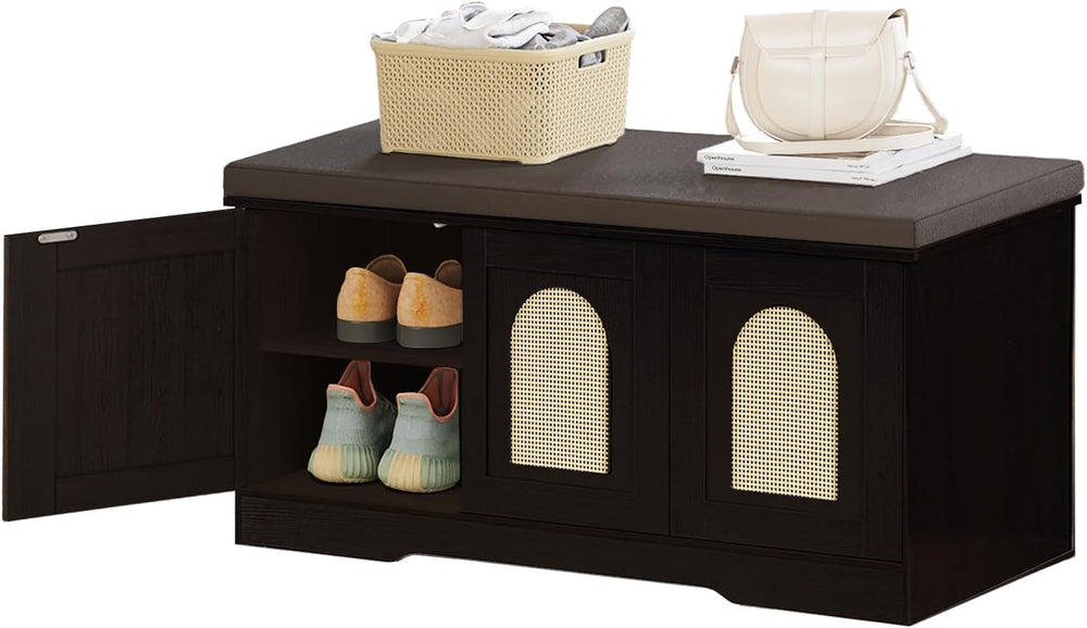 DINZI LVJ Shoe Storage Bench with Cushion, Door, Espresso Oak 39.4"LX17....