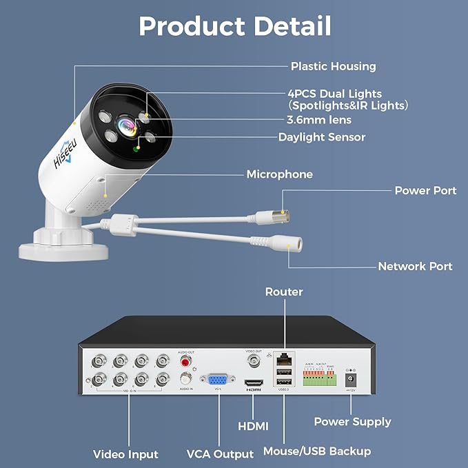 Hiseeu 4K Wired Security Camera System (8PCS)
