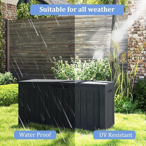 Outdoor Storage Box Waterproof with Wheels, 76 Gallon Lockable Resin Deck Box...