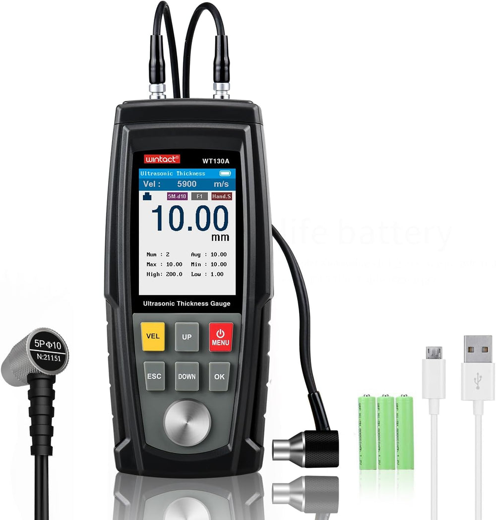 Wintact Digital Ultrasonic Thickness Gauge, Range 0.039 to 11.81 in