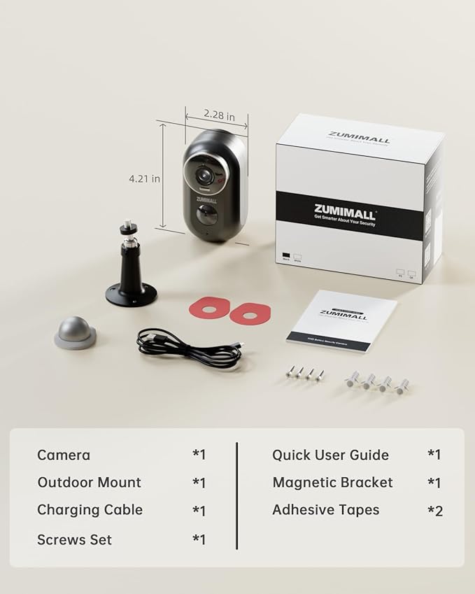 ZUMIMALL 2K Security Cameras Wireless Outdoor, Magnetic Mount, 130° View