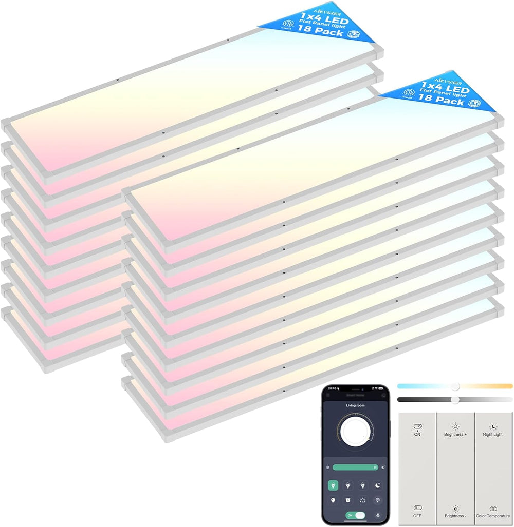 AIKVSXER 18 Pack 1x4 FT LED Flat Panel Light Surface Mount,